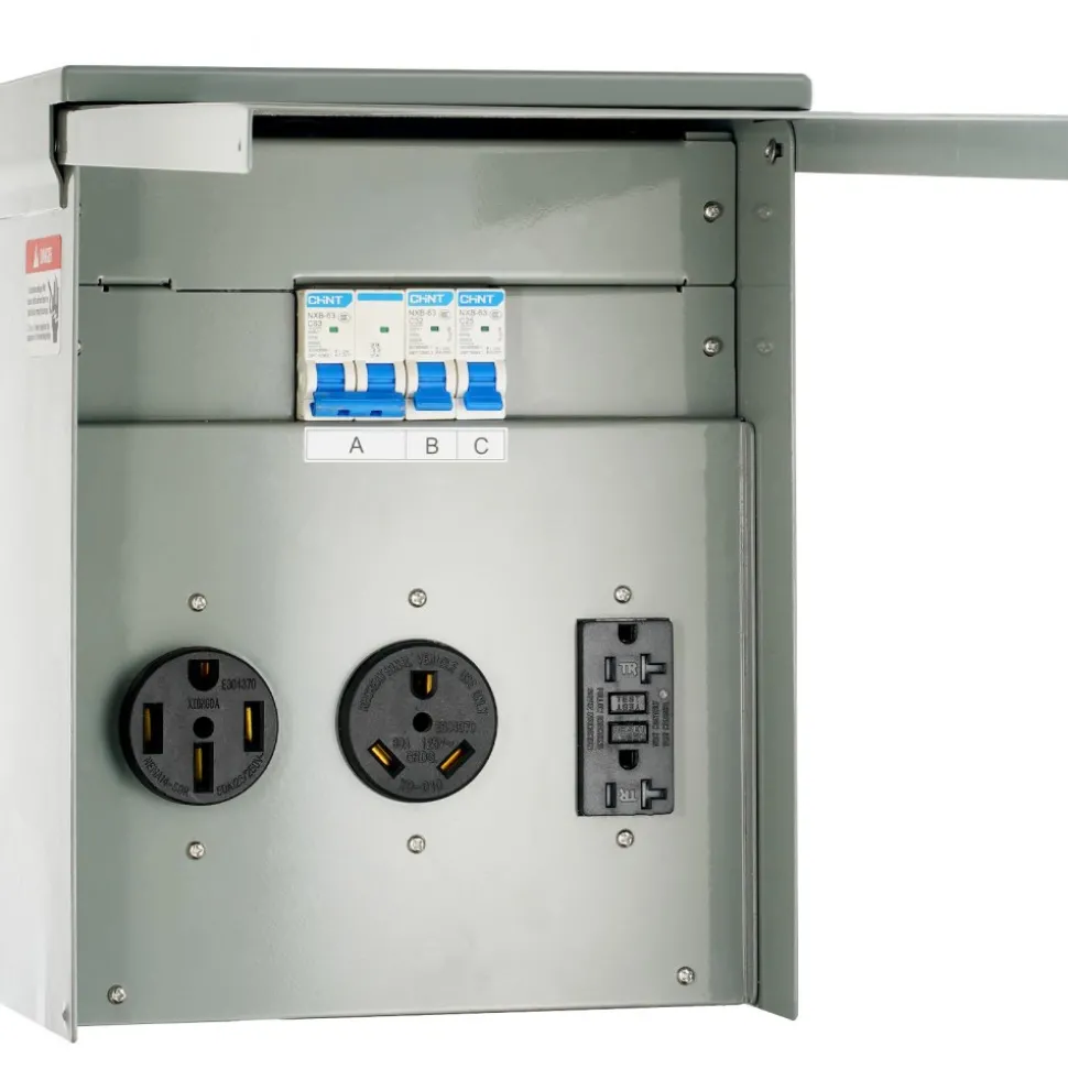 VEVOR Temporary Power Outlet Panel, 125/250V, RV Power Outlet Box with a 20/30/50 Amp Receptacle Installed, NEMA 14-50R / NEMA TT-30R / 15A GFCI for RV Camper Trailer Motorhome