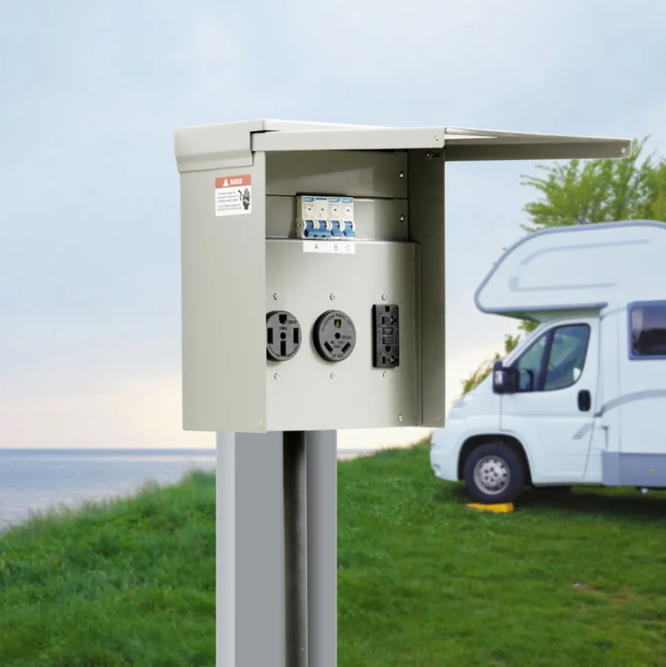 VEVOR Temporary Power Outlet Panel, 125/250V, RV Power Outlet Box with a 20/30/50 Amp Receptacle Installed, NEMA 14-50R / NEMA TT-30R / 15A GFCI for RV Camper Trailer Motorhome