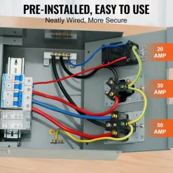 VEVOR Temporary Power Outlet Panel, 125/250V, RV Power Outlet Box with a 20/30/50 Amp Receptacle Installed, NEMA 14-50R / NEMA TT-30R / 15A GFCI for RV Camper Trailer Motorhome