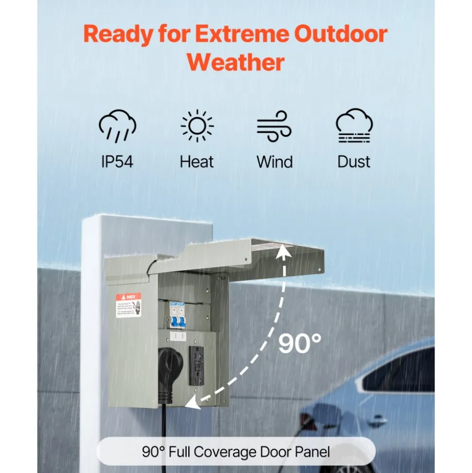 VEVOR Temporary Power Outlet Panel, 20 30 Amp, RV EV Electrical Outlet Panel with NEMA 30 Amp GFCI 20 Amp Receptacle Installed, Pre-Wired IP54 Weatherproof Box, for RV Camper Car Travel Motorhome
