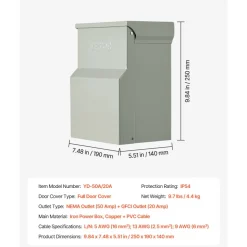 VEVOR Temporary Power Outlet Panel, 20 50 Amp, RV EV Electrical Outlet Panel with NEMA 50 Amp GFCI 20 Amp Receptacle Installed, Pre-Wired IP54 Weatherproof Box, for RV Camper Car Travel Motorhome