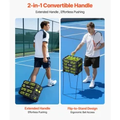 VEVOR Tennis Ball Hopper, Holds 175 Tennis Balls or 290 Pickleballs, Foldable Pickleball Basket Cart with Wheels for Easy Pick Up, Portable Baseball Cart Caddy with Storage Bag, for Training Coaching