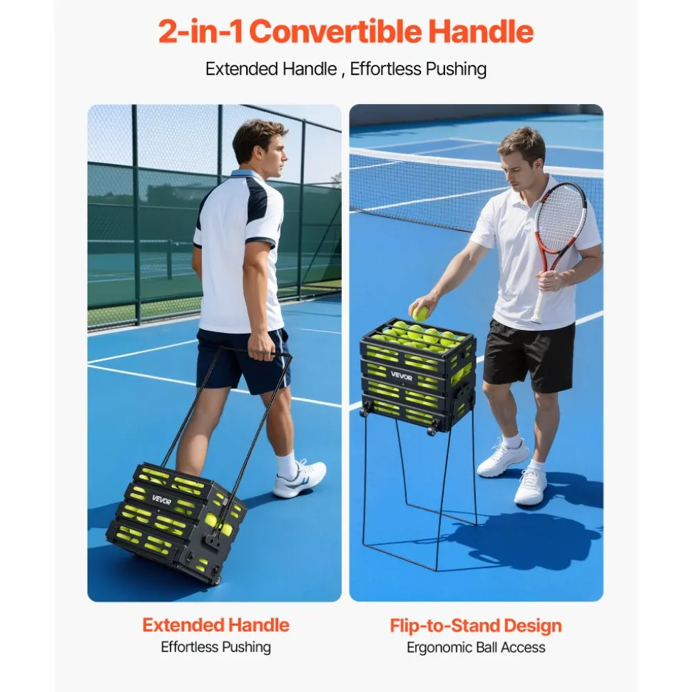 VEVOR Tennis Ball Hopper, Holds 175 Tennis Balls or 290 Pickleballs, Foldable Pickleball Basket Cart with Wheels for Easy Pick Up, Portable Baseball Cart Caddy with Storage Bag, for Training Coaching