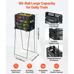 VEVOR Tennis Ball Hopper, Holds 175 Tennis Balls or 290 Pickleballs, Foldable Pickleball Basket Cart with Wheels for Easy Pick Up, Portable Baseball Cart Caddy with Storage Bag, for Training Coaching