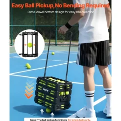 VEVOR Tennis Ball Hopper, Holds 175 Tennis Balls or 290 Pickleballs, Foldable Pickleball Basket Cart with Wheels for Easy Pick Up, Portable Baseball Cart Caddy with Storage Bag, for Training Coaching