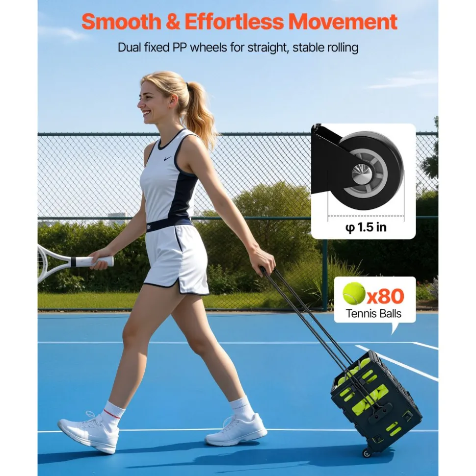 VEVOR Tennis Ball Hopper, Holds 175 Tennis Balls or 290 Pickleballs, Foldable Pickleball Basket Cart with Wheels for Easy Pick Up, Portable Baseball Cart Caddy with Storage Bag, for Training Coaching