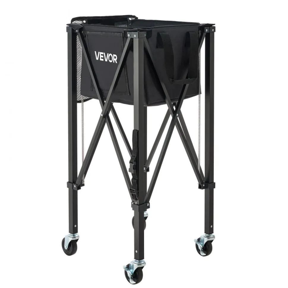 VEVOR Tennis Ball Hopper, Holds 120 Tennis Balls, Foldable Pickleball Basket Cart with Wheels for Easy Pick Up, Lightweight Aluminum Alloy, Portable Pickleball Caddy with Storage Bag, for Training