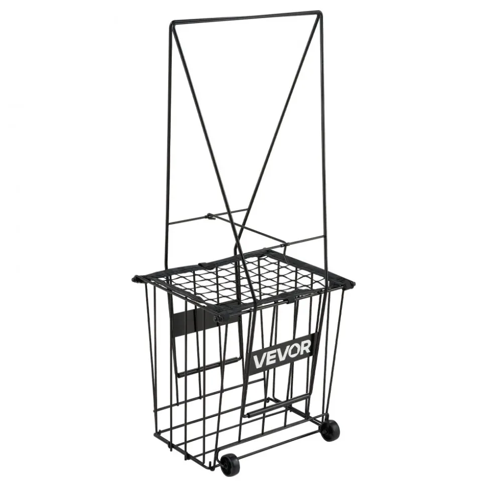 VEVOR Tennis Ball Hopper, Holds 75 Tennis Balls, Pickleball Basket Cart with Wheels for Easy Pick Up, Portable Pickleball Caddy with Heavy-Duty Construction, Handle, for Training Carrying Storage