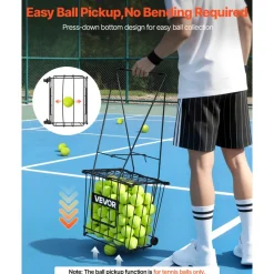 VEVOR Tennis Ball Hopper, Holds 75 Tennis Balls, Pickleball Basket Cart with Wheels for Easy Pick Up, Portable Pickleball Caddy with Heavy-Duty Construction, Handle, for Training Carrying Storage