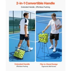 VEVOR Tennis Ball Hopper, Holds 75 Tennis Balls, Pickleball Basket Cart with Wheels for Easy Pick Up, Portable Pickleball Caddy with Heavy-Duty Construction, Handle, for Training Carrying Storage