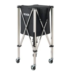 VEVOR Tennis Ball Hopper, Holds 200 Tennis Balls, Foldable Pickleball Basket Cart with Wheels for Easy Pick Up, Stainless Steel Portable Pickleball Cart Caddy with Storage Bag, for Training Teaching