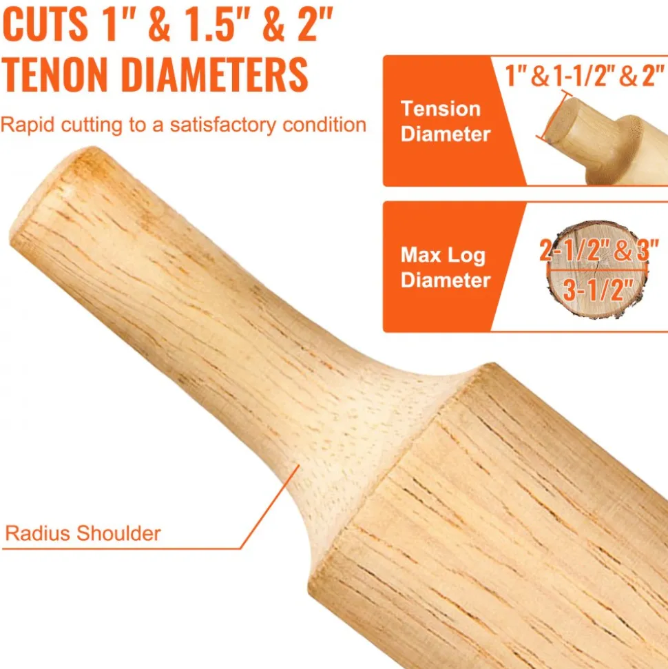 VEVOR Tenon Cutter, 1"/25.4mm & 1.5"/38mm & 2"/50.8mm, Premium Aluminum & Steel Log Furniture Cutter, with Dual Curved Blades & Button Screws Home Master Kit, Commercial Starter’s Tool for Home DIY