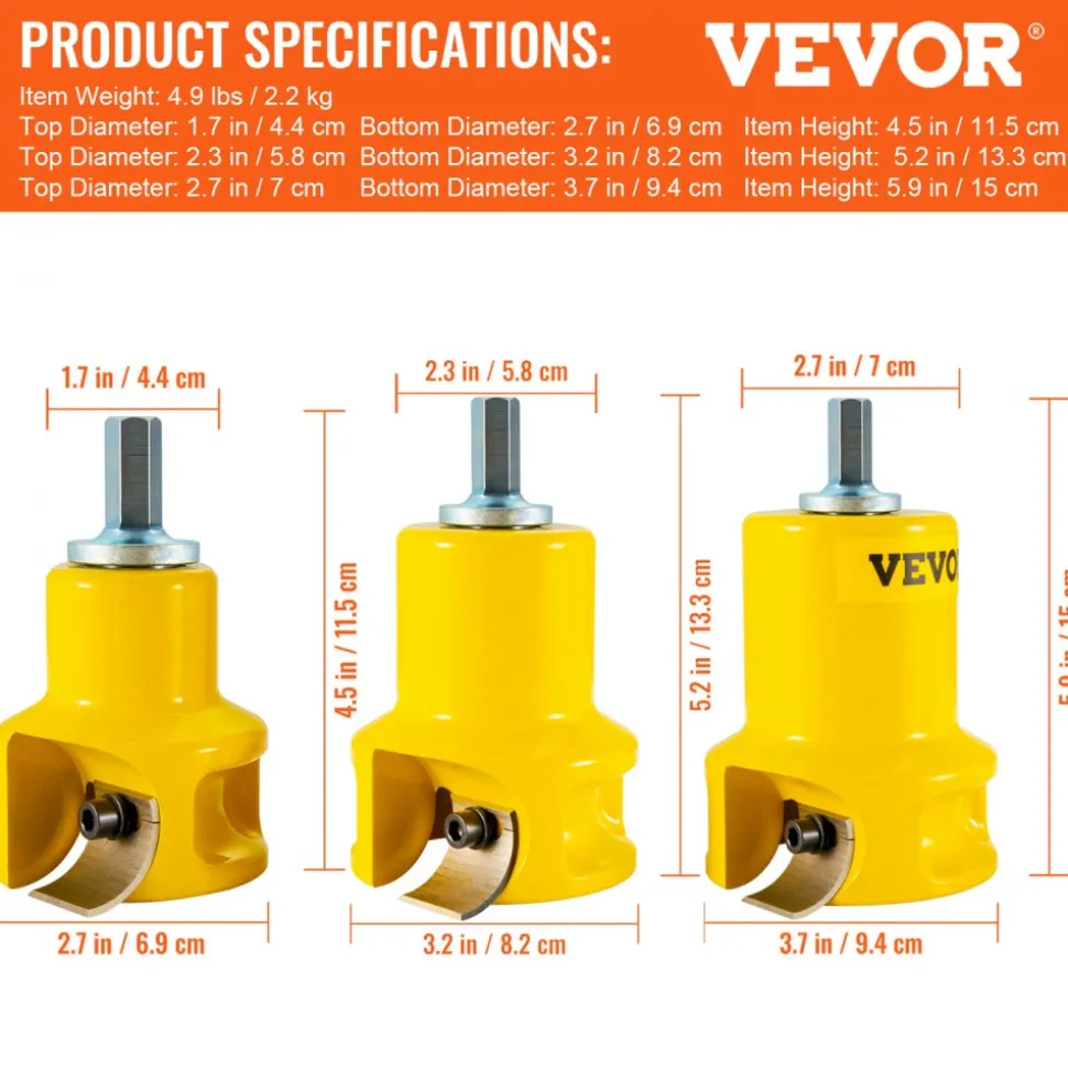 VEVOR Tenon Cutter, 1"/25.4mm & 1.5"/38mm & 2"/50.8mm, Premium Aluminum & Steel Log Furniture Cutter, with Dual Curved Blades & Button Screws Home Master Kit, Commercial Starter’s Tool for Home DIY