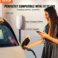 VEVOR Tesla to J1772 Charging Adapter, Max 48 Amp 240V, J1772 EVs Charger Adapter, with IP65 Storage Bag Anti-Drop Lock, for Tesla High Powered Wall Connector, Destination Charger and Mobile Connector