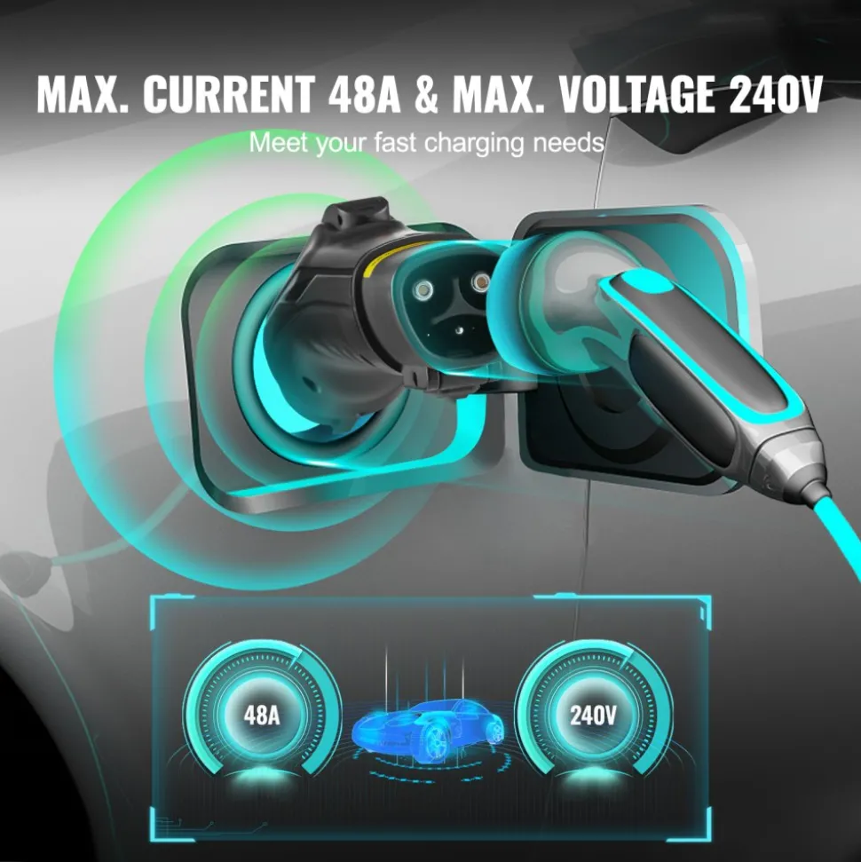 VEVOR Tesla to J1772 Charging Adapter, Max 48 Amp 240V, J1772 EVs Charger Adapter, with IP65 Storage Bag Anti-Drop Lock, for Tesla High Powered Wall Connector, Destination Charger and Mobile Connector