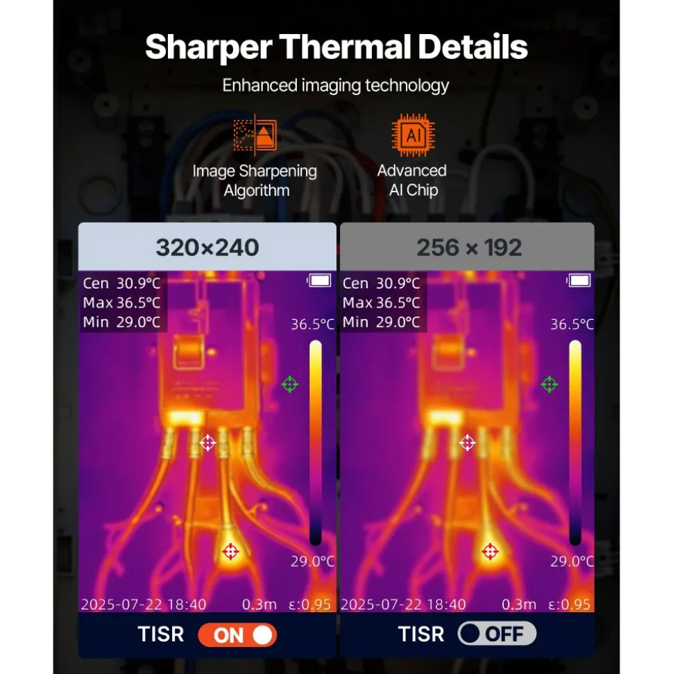 VEVOR Thermal Camera, 320 x 240 TISR Super Resolution, Thermal Imaging Camera with 2MP Visual Camera, 256 x 192 IR Resolution, 25 HZ Refresh Rate, -4°F to 1022°F, 4 Image Modes & 6 Color Palettes