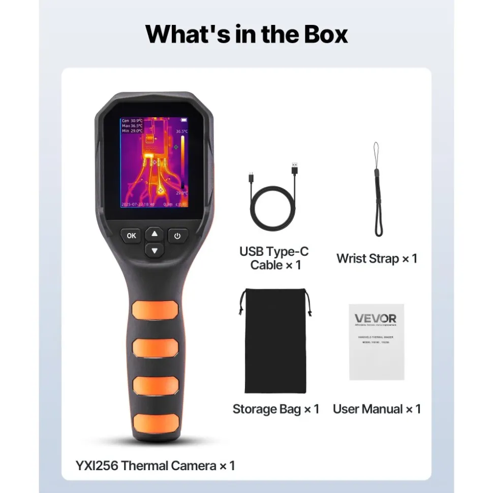 VEVOR Thermal Camera, 320 x 240 TISR Super Resolution, Thermal Imaging Camera with 2MP Visual Camera, 256 x 192 IR Resolution, 25 HZ Refresh Rate, -4°F to 1022°F, 4 Image Modes & 6 Color Palettes