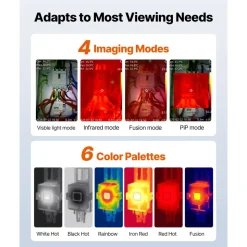 VEVOR Thermal Camera, 320 x 240 TISR Super Resolution, Thermal Imaging Camera with 2MP Visual Camera, 256 x 192 IR Resolution, 25 HZ Refresh Rate, -4°F to 1022°F, 4 Image Modes & 6 Color Palettes