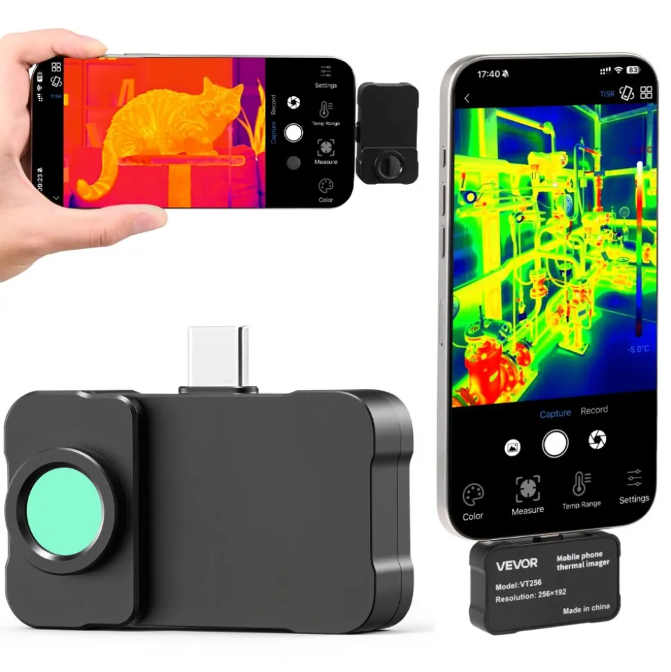 VEVOR Thermal Imaging Camera for Android & iOS, 512 x 384 Super Resolution with Macro Lens, 25HZ Refresh Rate Infrared Thermal Imager for Smartphones Tablets, 256 x 192 IR Resolution, -4°F to 1022°F