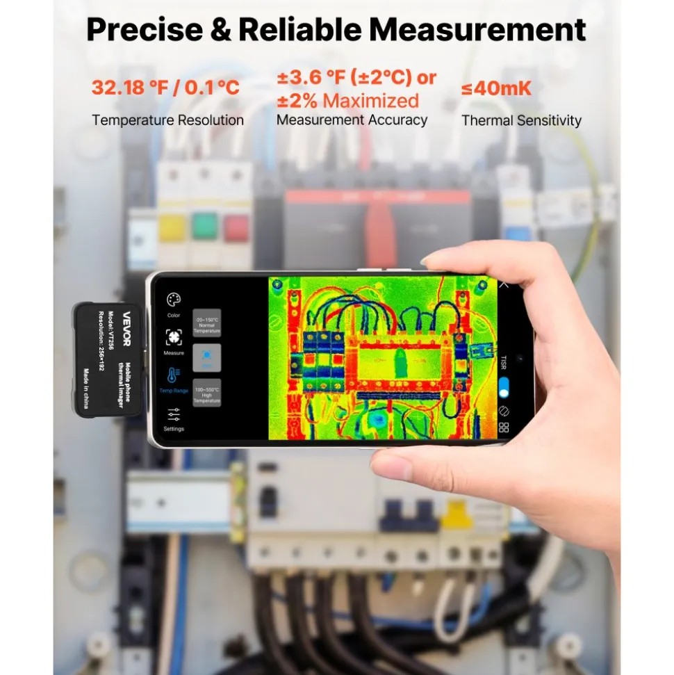 VEVOR Thermal Imaging Camera for Android & iOS, 512 x 384 Super Resolution with Macro Lens, 25HZ Refresh Rate Infrared Thermal Imager for Smartphones Tablets, 256 x 192 IR Resolution, -4°F to 1022°F