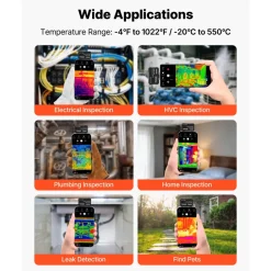 VEVOR Thermal Imaging Camera for Android & iOS, 512 x 384 Super Resolution with Macro Lens, 25HZ Refresh Rate Infrared Thermal Imager for Smartphones Tablets, 256 x 192 IR Resolution, -4°F to 1022°F