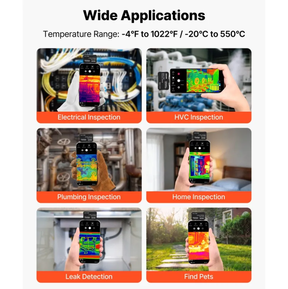 VEVOR Thermal Imaging Camera for Android & iOS, 512 x 384 Super Resolution with Macro Lens, 25HZ Refresh Rate Infrared Thermal Imager for Smartphones Tablets, 256 x 192 IR Resolution, -4°F to 1022°F