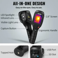VEVOR Thermal Imaging Camera, 320 x 240 Pixels Super Resolution with 2MP Visual Camera, 25Hz Refresh Rate Infrared Camera with -4℉~1022℉ Temp, 64G SD Card and Rechargeable Li-ion Battery