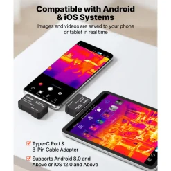 VEVOR Thermal Imaging Camera for Android & iOS, 512 x 384 Super Resolution, 25HZ Refresh Rate Infrared Thermal Imager for Smartphones Tablets, 256 x 192 IR Resolution, -4°F-1022°F & 6 Color Palettes