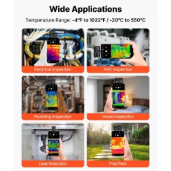 VEVOR Thermal Imaging Camera for Android & iOS, 512 x 384 Super Resolution, 25HZ Refresh Rate Infrared Thermal Imager for Smartphones Tablets, 256 x 192 IR Resolution, -4°F-1022°F & 6 Color Palettes