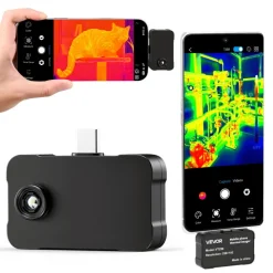 VEVOR Thermal Imaging Camera for Android & iOS, 512 x 384 Super Resolution, 25HZ Refresh Rate Infrared Thermal Imager for Smartphones Tablets, 256 x 192 IR Resolution, -4°F-1022°F & 6 Color Palettes
