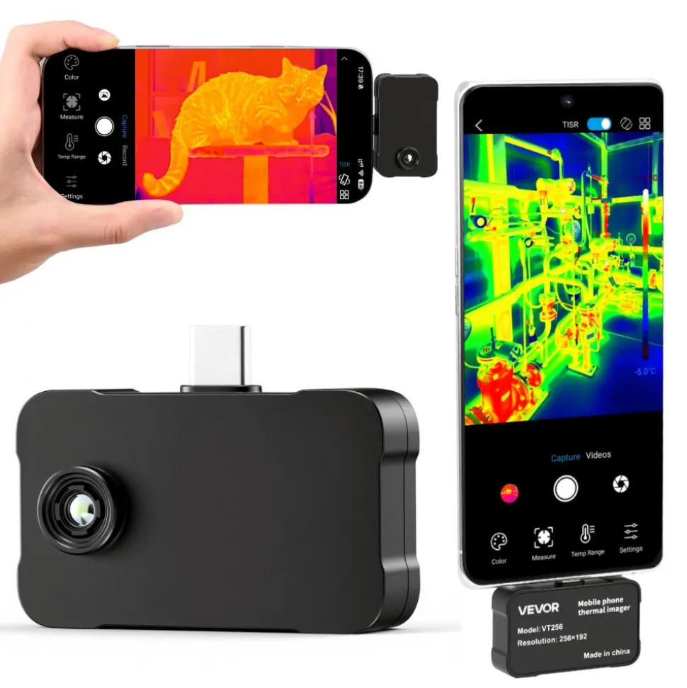 VEVOR Thermal Imaging Camera for Android & iOS, 512 x 384 Super Resolution, 25HZ Refresh Rate Infrared Thermal Imager for Smartphones Tablets, 256 x 192 IR Resolution, -4°F-1022°F & 6 Color Palettes