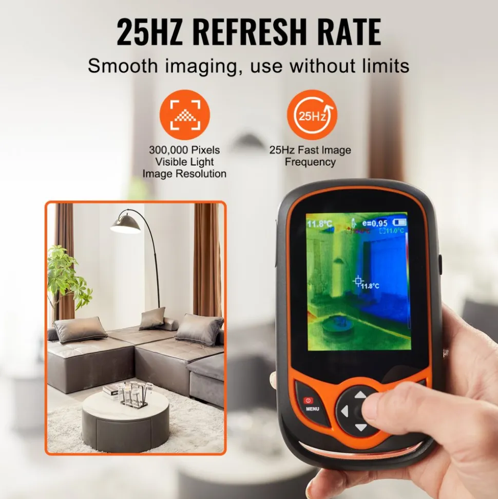 VEVOR Thermal Imaging Camera, 256 x 192 IR Resolution Pocket Infrared Thermal Imager with WiFi, 25Hz Refresh Rate Thermal Camera Pocket with 3.2" Touch Screen, 0.3MP Visual Camera, -4℉-1022℉, IP54