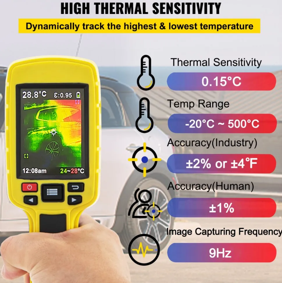 VEVOR Thermal Imaging Camera, 60x60 (3600 Pixels) IR Resolution Infrared Camera with 2.8" Color Display Screen, Built-in SD Card and Li-ion Battery, for HVAC, Electrical System Automatic Detect