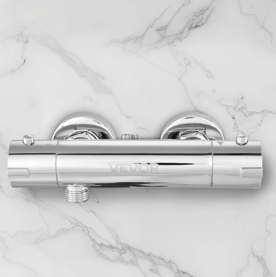VEVOR Thermostatic Shower Faucet Valve, 100℉ Secure Lock Thermostatic Shower Valve Trim Mixer, Hot Cold Water Showering Faucet Temperature Control Valves for Bathroom, RV, Leak-Proof & Chrome Plated