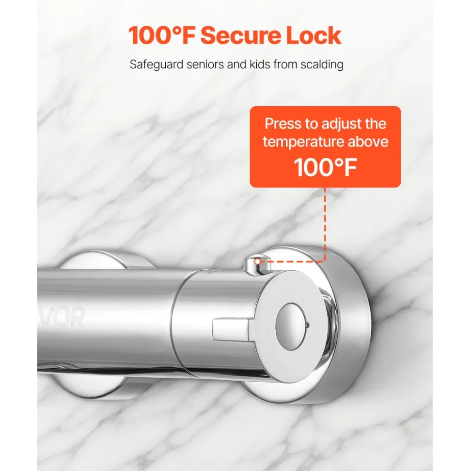 VEVOR Thermostatic Shower Faucet Valve, 100℉ Secure Lock Thermostatic Shower Valve Trim Mixer, Hot Cold Water Showering Faucet Temperature Control Valves for Bathroom, RV, Leak-Proof & Chrome Plated
