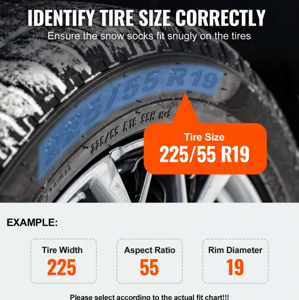VEVOR Thickened Snow Socks for Tires, Polyester Fiber Tire Socks with Elastic Straps, Snow Traction Tire Cover for Car, SUV, Pickup and Truck (Pack of 2)-Extra Large
