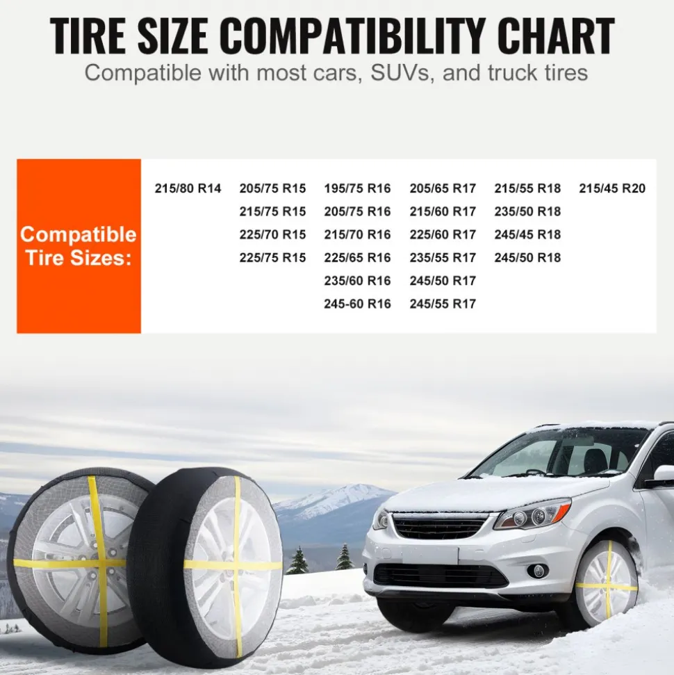 VEVOR Thickened Snow Socks for Tires, Full Coverage Tire Socks with Polyester Fiber, Snow Traction Tire Cover for Car, SUV, Pickup and Truck (Pack of 2)-Large