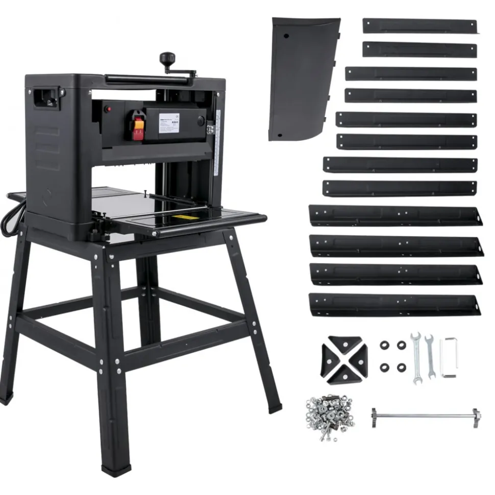 VEVOR Thickness Planer 12.5 inch Wood Planer Foldable 1500W Thickness Planer Woodworking 315"/min Feed Rate Double Cutter Benchtop Thickness Planer with Dust Exhaust Interface Stand for Woodworking