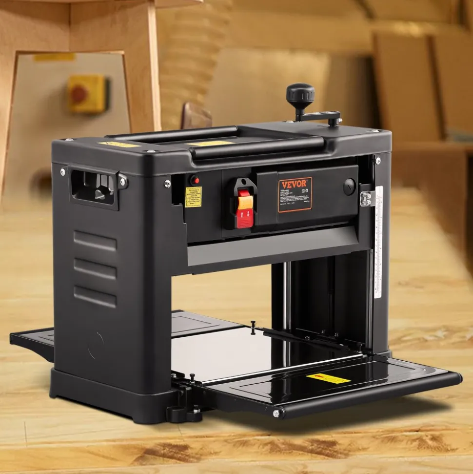 VEVOR Thickness Planer, Single Speed, 13" Width Worktable Benchtop Planer, Two-Blade, 15-Amp 2000W Powerful Motor, 12" Extended Infeeding Table, Low Noise for both hard & soft wood material removal