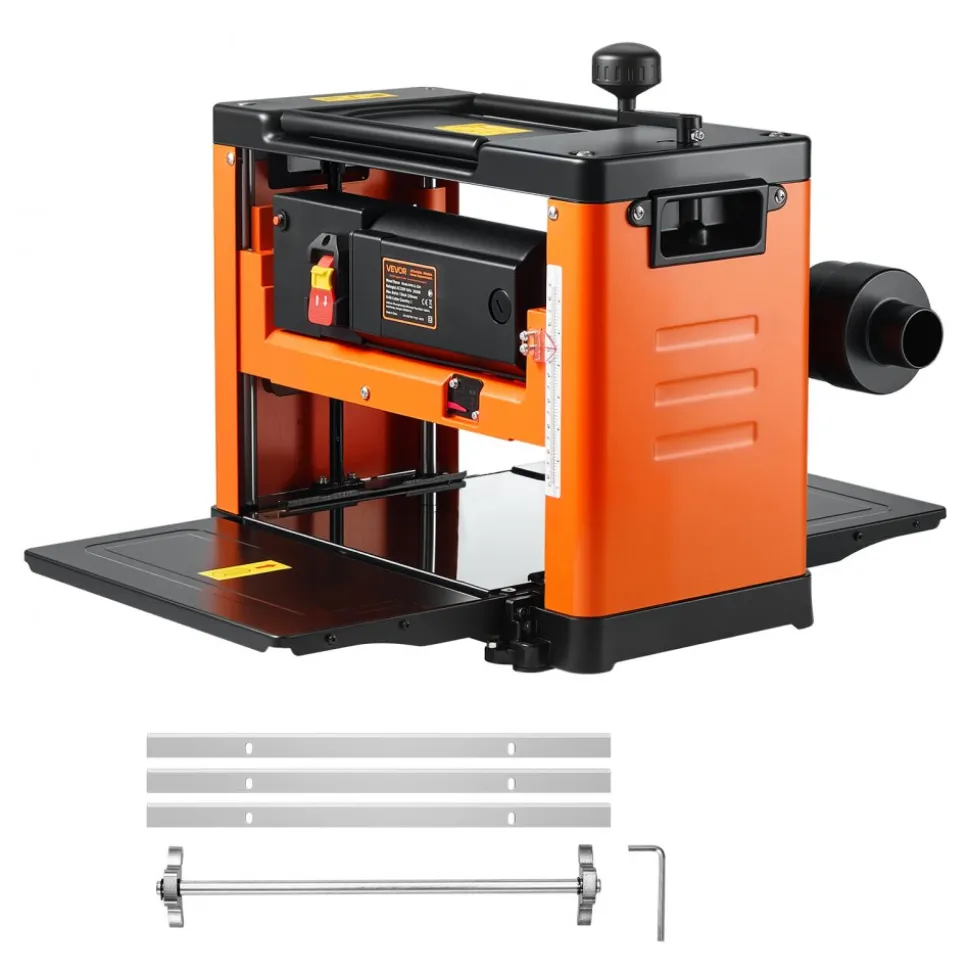 VEVOR Thickness Planer, Three-Blade, 13-Inch Width Worktable Power Benchtop Planer, 2000W 23500 RPM Powerful Motor, Dual Rollers, Over Protection, Single Speed Woodworking, for Hard Soft Wood Material