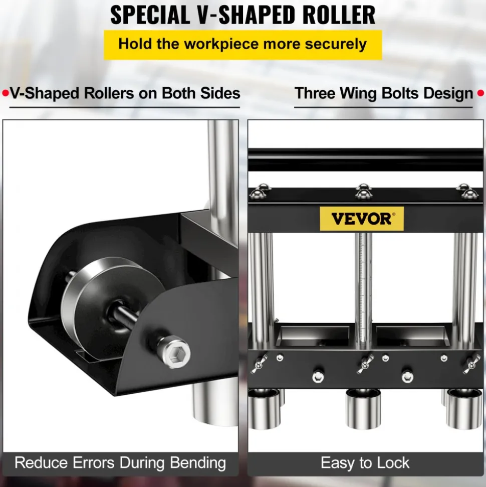 VEVOR Three-Station Edge Roller, Large Radius, 0-90° Bending Angle Sheet Metal Brake, Quickly Adjusts for Making 0.63"-5.7" Bends in 30-19 Gauge Steel, for Clean Crisp Bends in Metal Roofing Materia