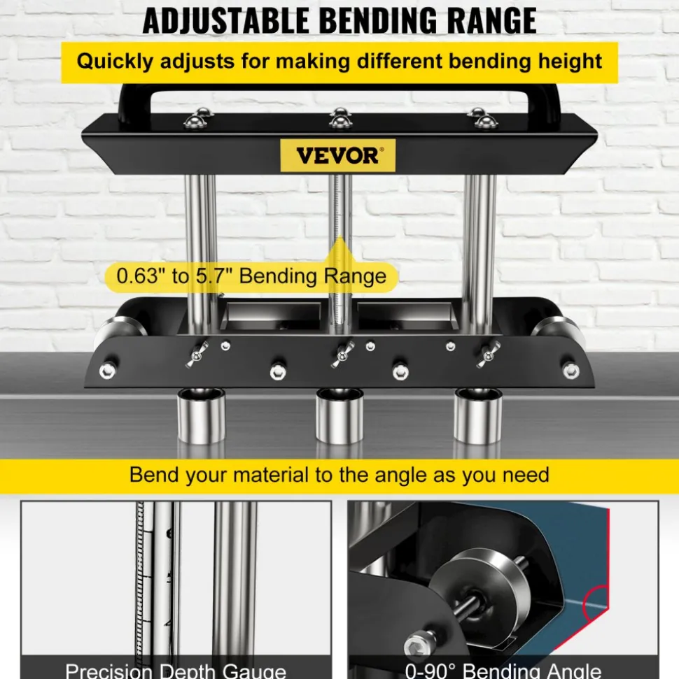 VEVOR Three-Station Edge Roller, Large Radius, 0-90° Bending Angle Sheet Metal Brake, Quickly Adjusts for Making 0.63"-5.7" Bends in 30-19 Gauge Steel, for Clean Crisp Bends in Metal Roofing Materia