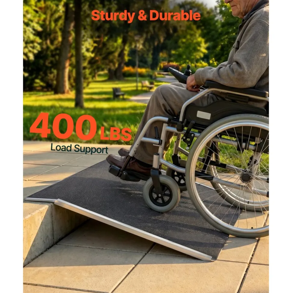 VEVOR Threshold Ramp for Doorways, 31.9 x 15.4 in, Platform Aluminum Wheelchair Ramp, Non-Slip Door Threshold Ramps, 400 lbs Load Capacity, for Home Steps, Curbs, Wheelchairs, Walkers, Scooter, Carts