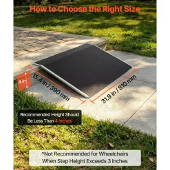 VEVOR Threshold Ramp for Doorways, 31.9 x 15.4 in, Platform Aluminum Wheelchair Ramp, Non-Slip Door Threshold Ramps, 400 lbs Load Capacity, for Home Steps, Curbs, Wheelchairs, Walkers, Scooter, Carts
