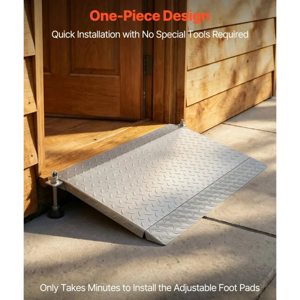VEVOR Threshold Ramp for Doorways, 42.5 x 23.2 in, Platform Aluminum Wheelchair Ramp with Adjustable Height, Non-Slip Door Threshold Ramps, 1000 lbs Capacity, for Home Steps, Wheelchairs, Walkers
