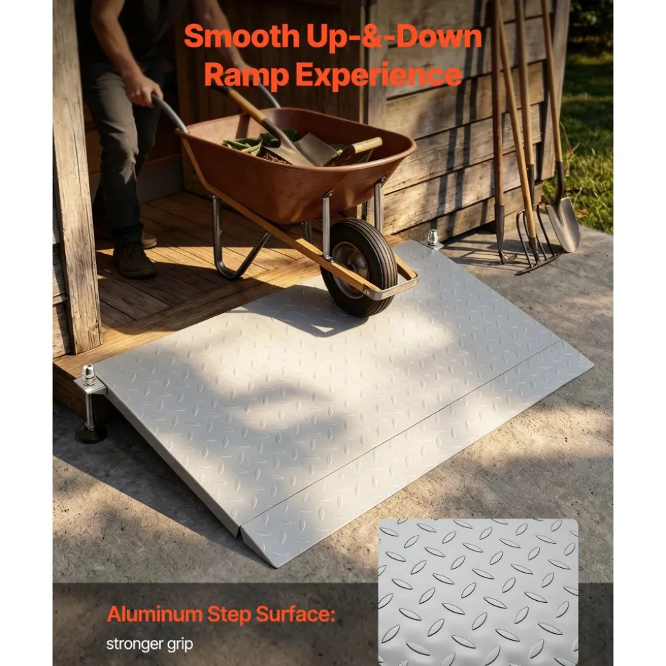 VEVOR Threshold Ramp for Doorways, 42.5 x 23.2 in, Platform Aluminum Wheelchair Ramp with Adjustable Height, Non-Slip Door Threshold Ramps, 1000 lbs Capacity, for Home Steps, Wheelchairs, Walkers