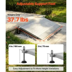 VEVOR Threshold Ramp for Doorways, 42.5 x 23.2 in, Platform Aluminum Wheelchair Ramp with Adjustable Height, Non-Slip Door Threshold Ramps, 1000 lbs Capacity, for Home Steps, Wheelchairs, Walkers