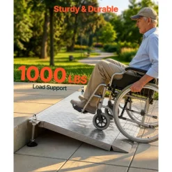 VEVOR Threshold Ramp for Doorways, 42.5 x 23.2 in, Platform Aluminum Wheelchair Ramp with Adjustable Height, Non-Slip Door Threshold Ramps, 1000 lbs Capacity, for Home Steps, Wheelchairs, Walkers