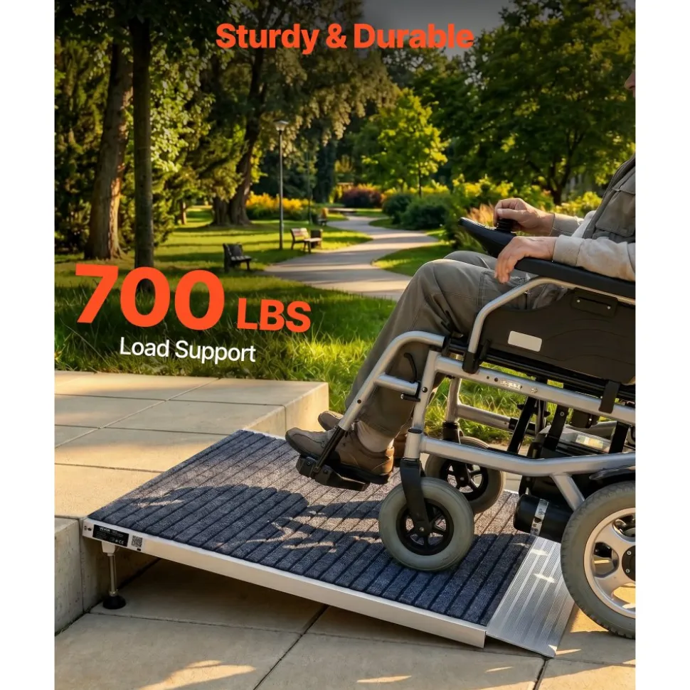 VEVOR Threshold Ramp for Doorways, 36 x 36 in, Platform Aluminum Wheelchair Ramp with Adjustable Height, Non-Slip Door Threshold Ramps, 700 lbs Load Capacity, for Home Steps, Wheelchairs, Walkers