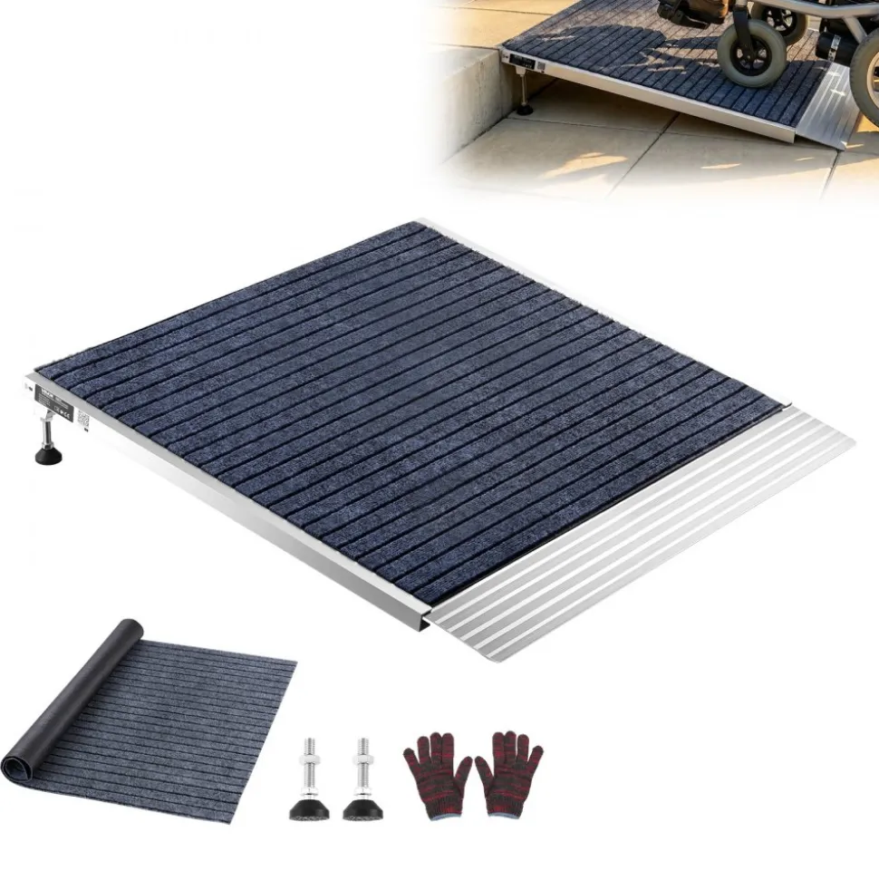 VEVOR Threshold Ramp for Doorways, 36 x 36 in, Platform Aluminum Wheelchair Ramp with Adjustable Height, Non-Slip Door Threshold Ramps, 700 lbs Load Capacity, for Home Steps, Wheelchairs, Walkers